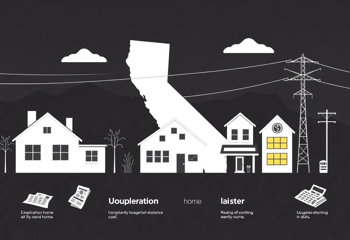 Illustration of high electricity costs impact on California residents and businesses.