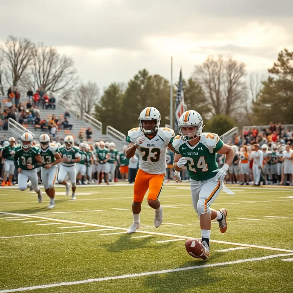 High school football players in action on the field