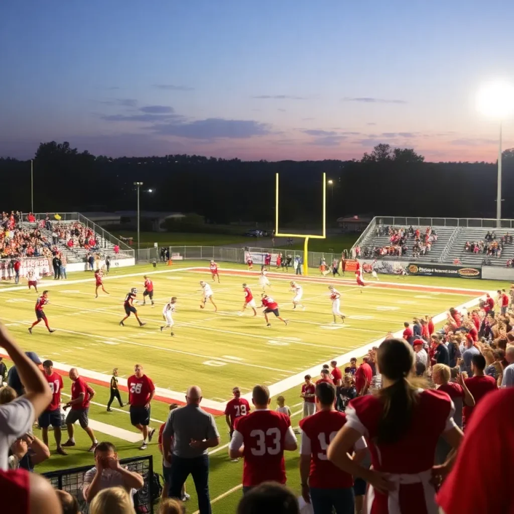High school football game in California with players and crowds