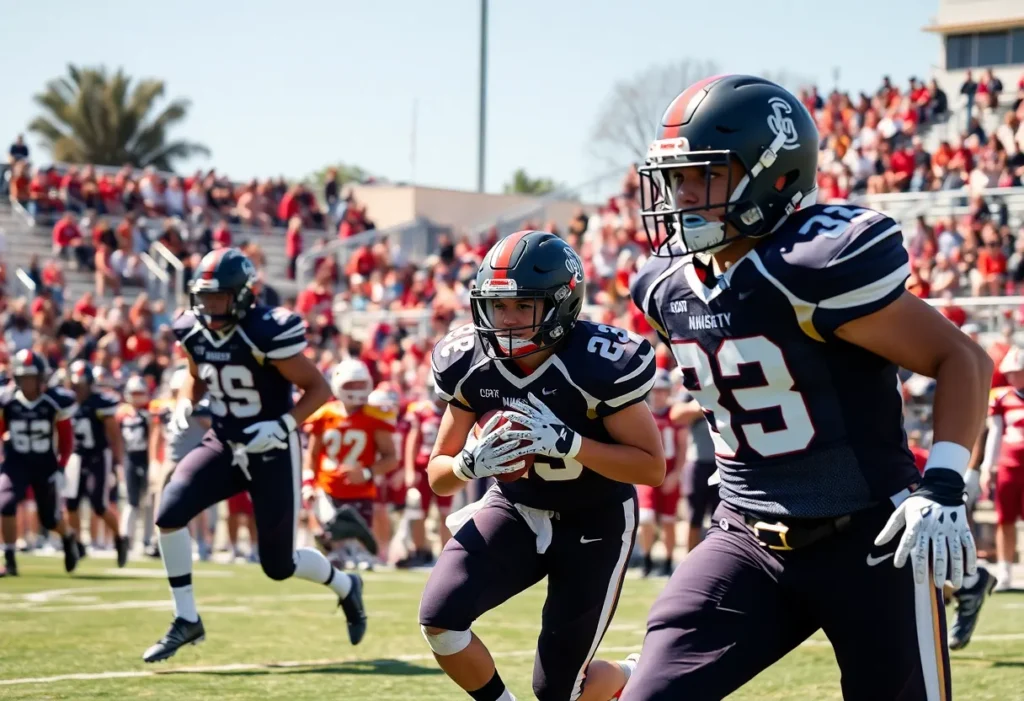 Players competing in a California high school football game