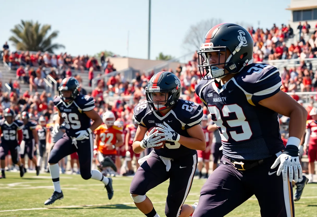 Players competing in a California high school football game