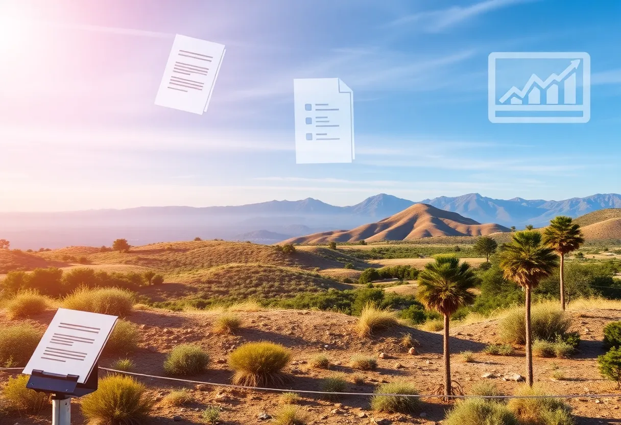 Illustration depicting the California insurance landscape and financial symbols.