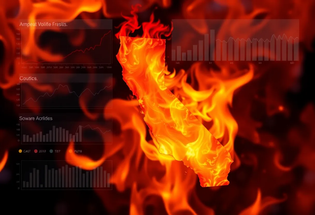 Abstract illustration of wildfire risk assessment in California