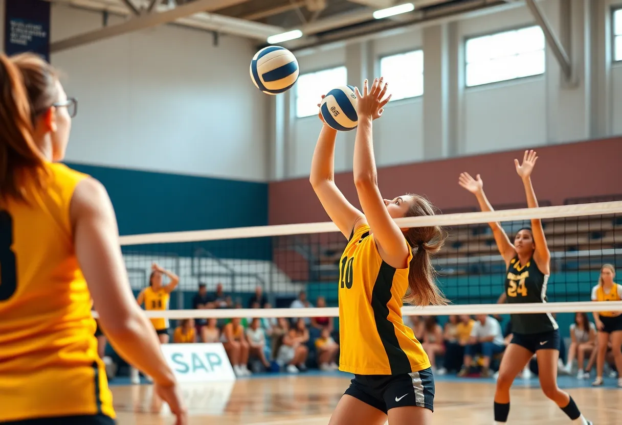 Christian volleyball players competing during a match
