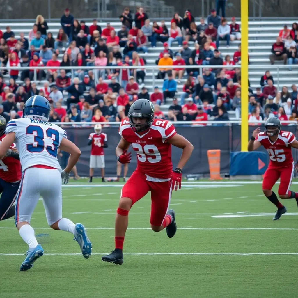 High school football players competing in a game