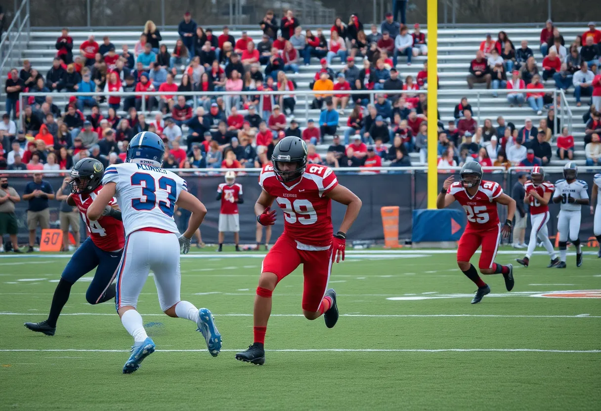 High school football players competing in a game