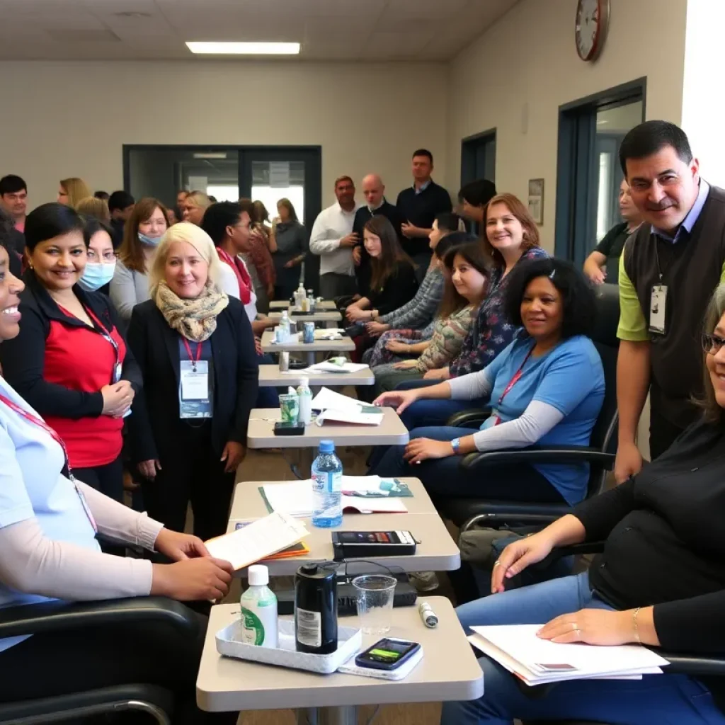 People donating blood at a community blood drive event