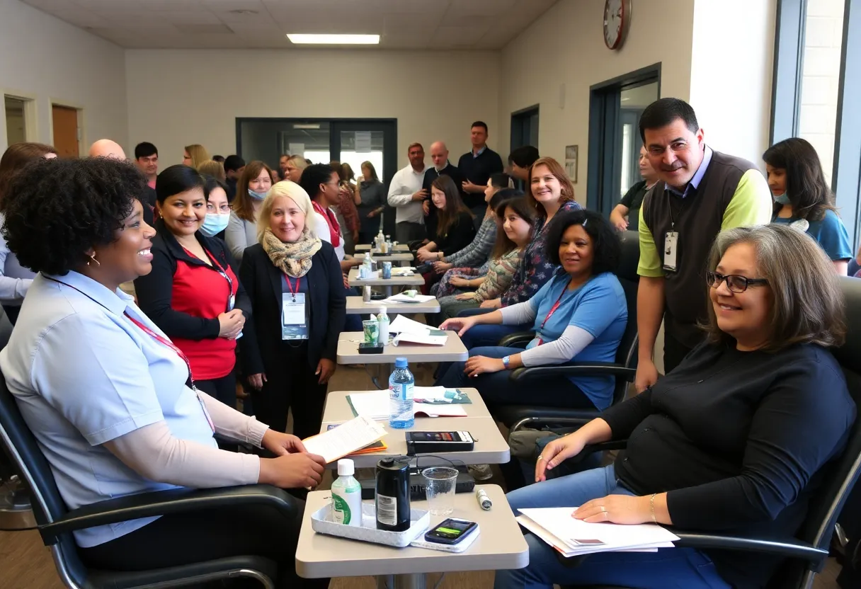 People donating blood at a community blood drive event