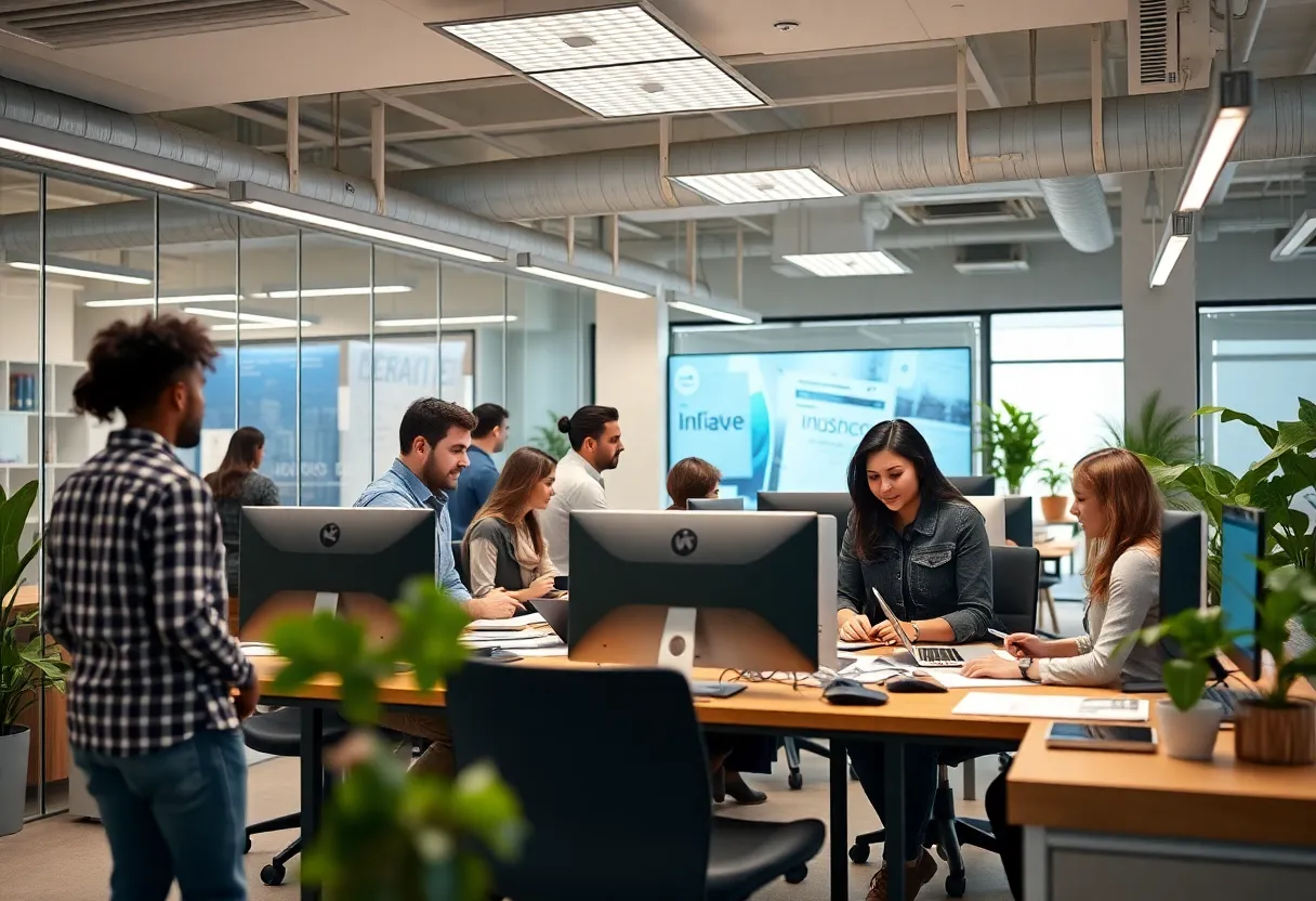 Farmers Group employees working in a modern office