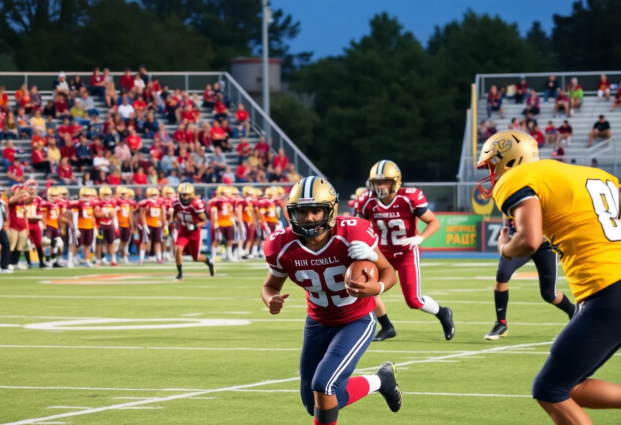 Folsom Bulldogs football players in action during a game