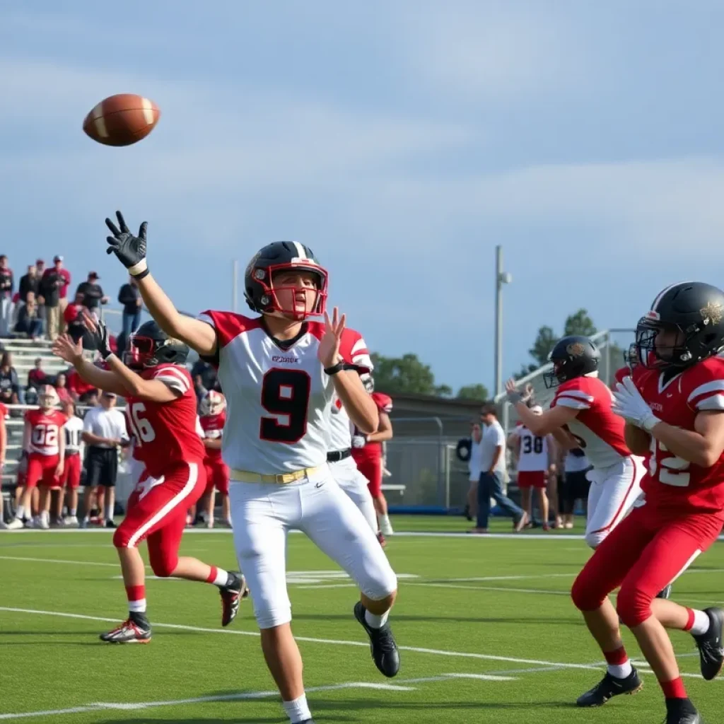 High school football players competing in a game