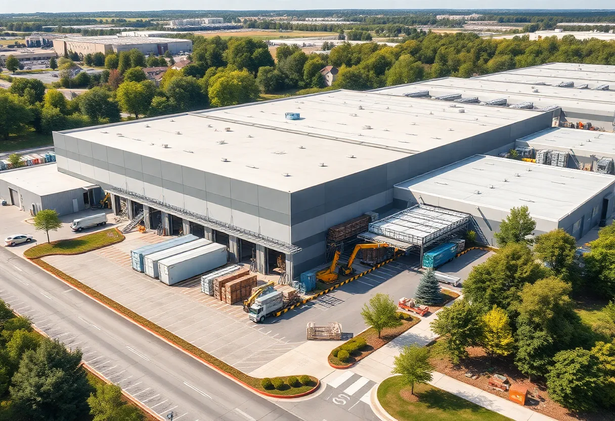 Aerial view of the iHerb fulfillment center in Denton, Texas