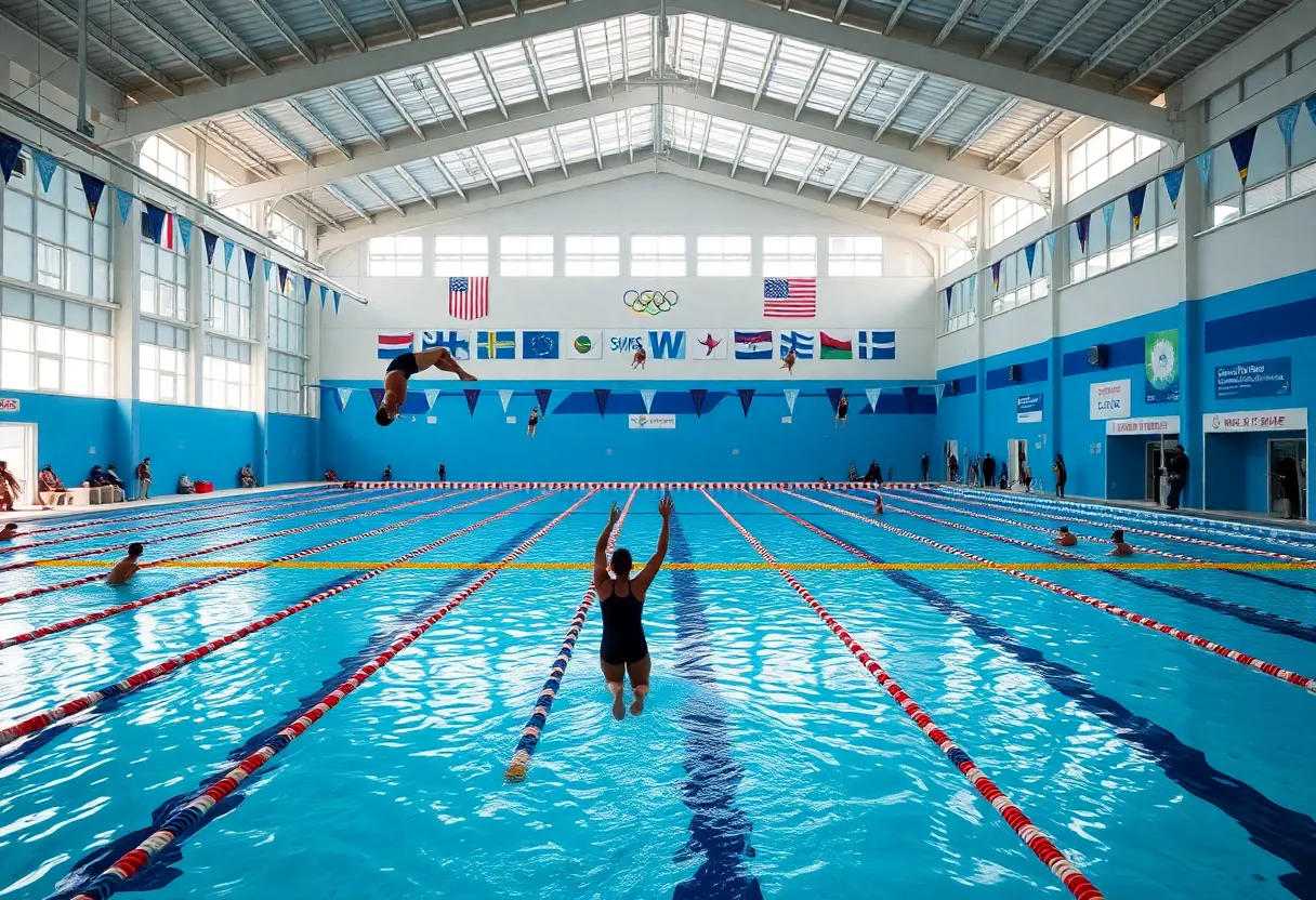 Diving teams training at a facility in Mission Viejo