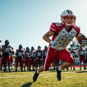 High school football player performing on the field