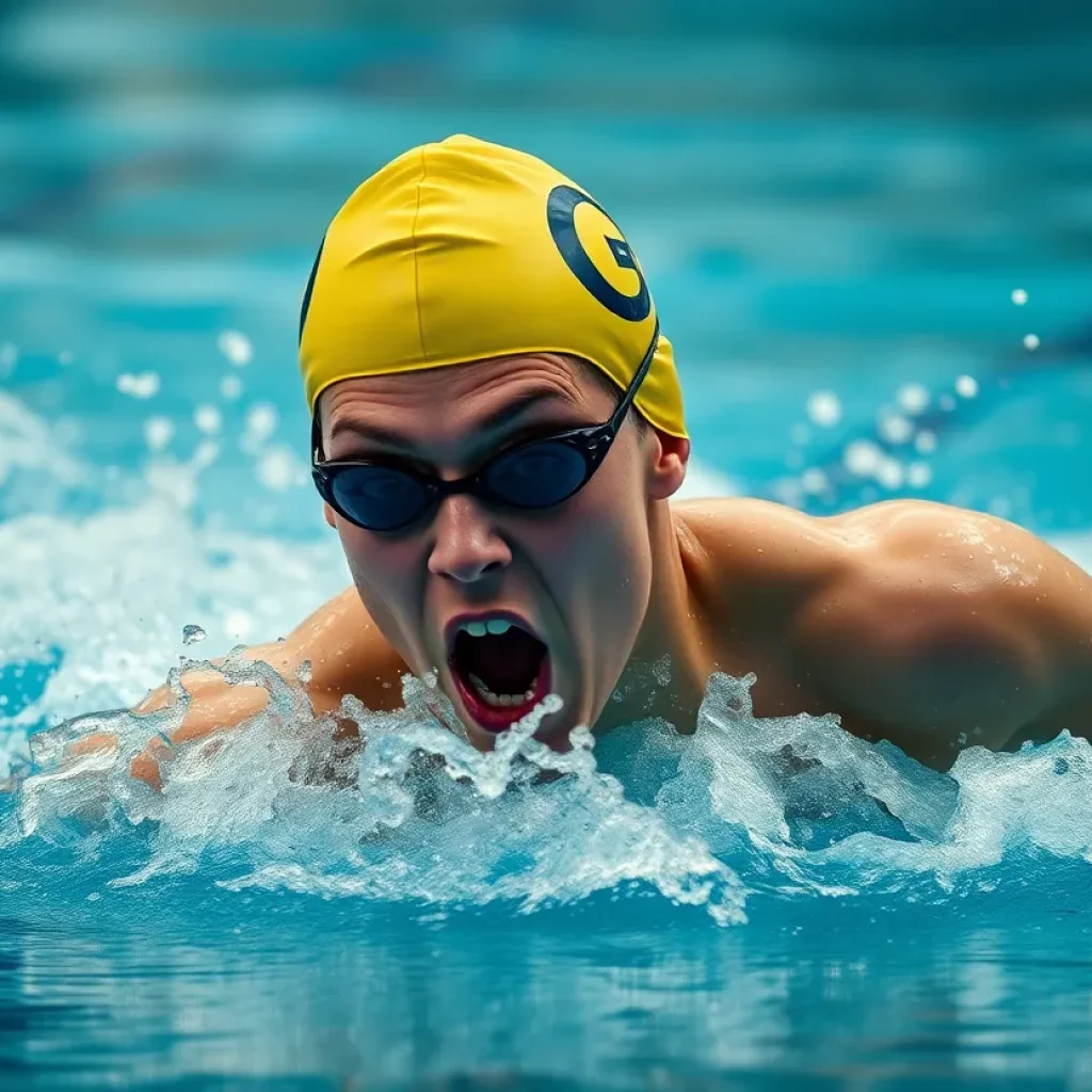 A swimmer demonstrating powerful strokes in a competitive setting