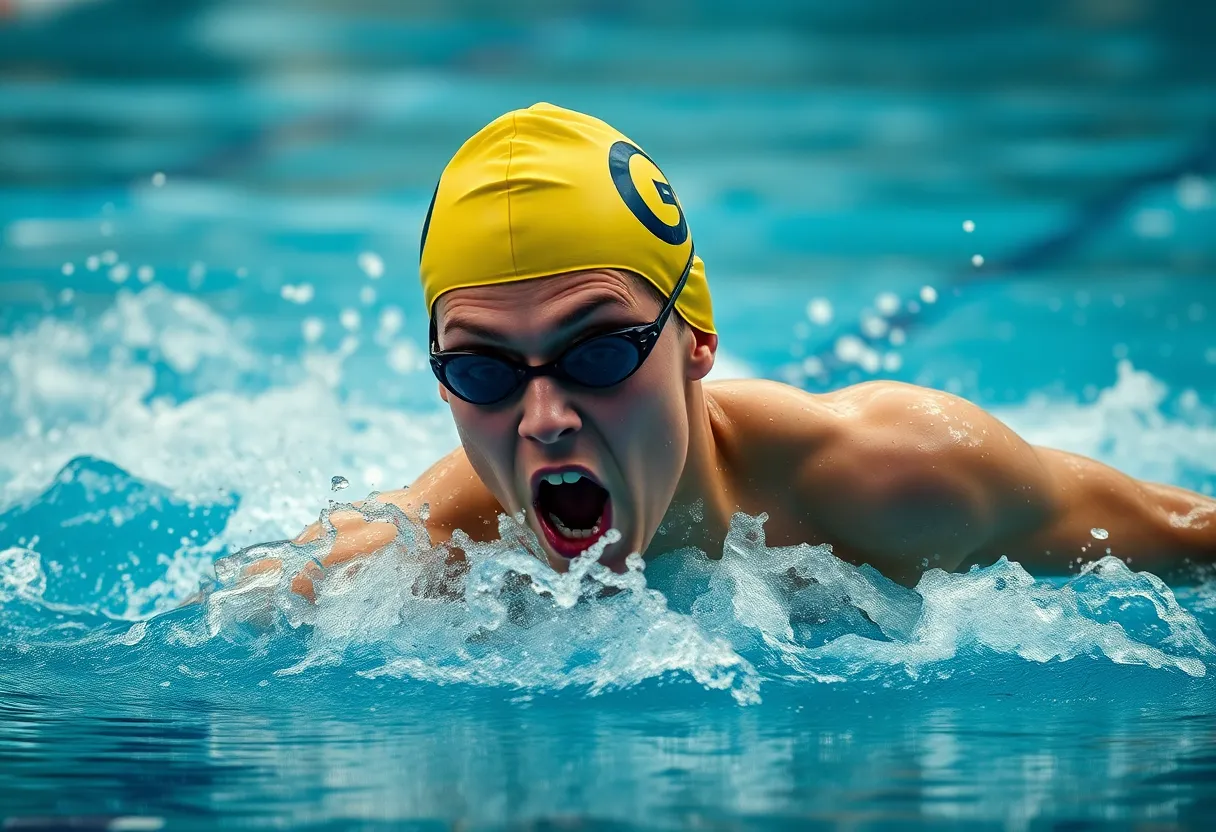 A swimmer demonstrating powerful strokes in a competitive setting