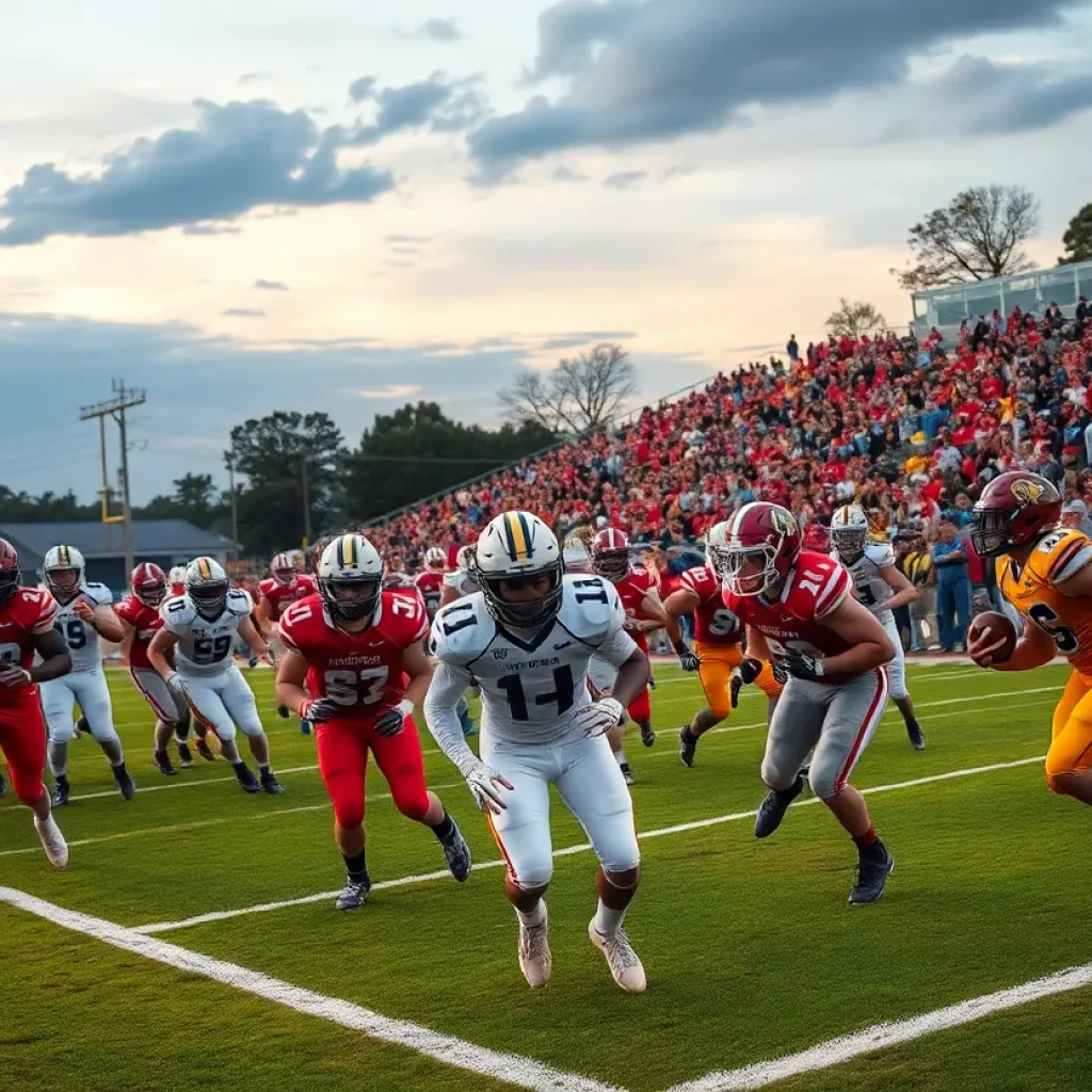 Football players from Lincoln High School and Mission Viejo High School during a game