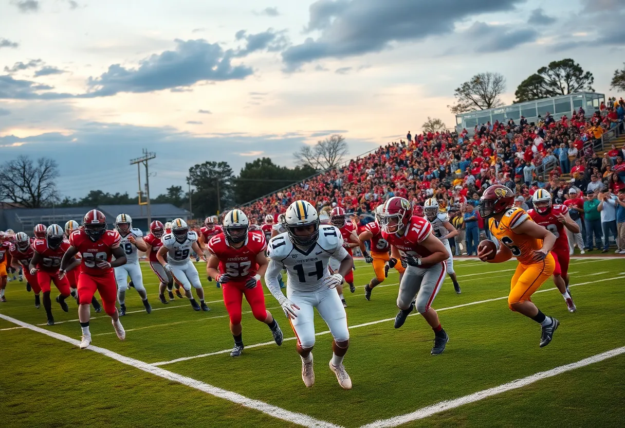 Football players from Lincoln High School and Mission Viejo High School during a game