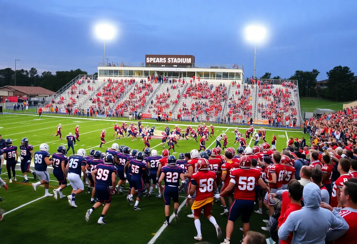 McCallie School football team in action during a game at Spears Stadium