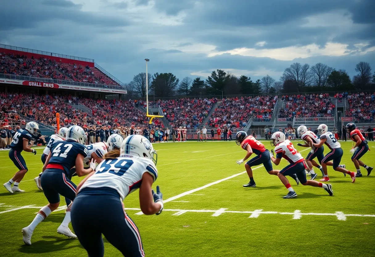 High school football teams McCallie School and Mission Viejo in action