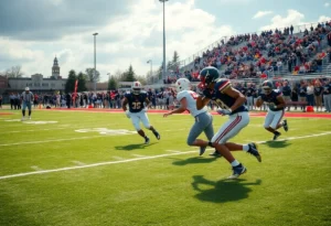 Football game action between Mission Viejo and Chaparral