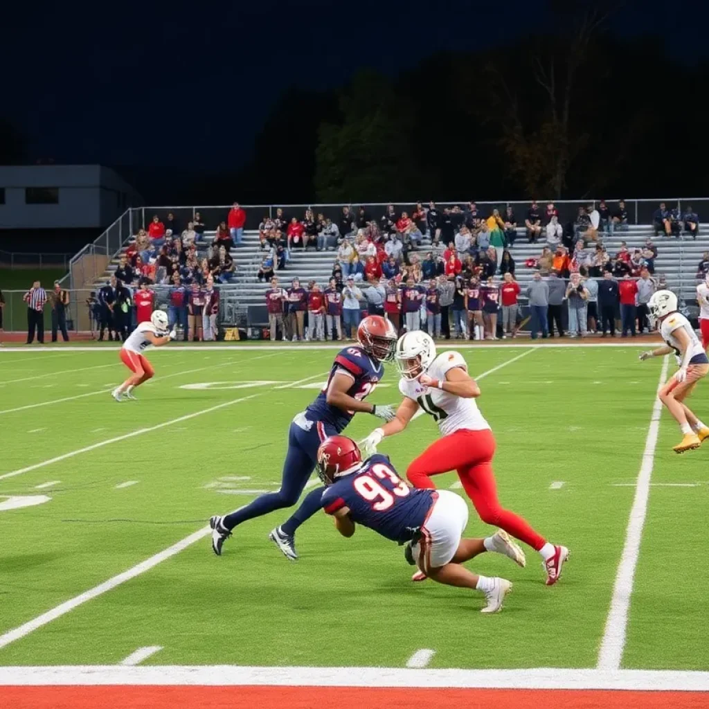 High school football teams in action during a game
