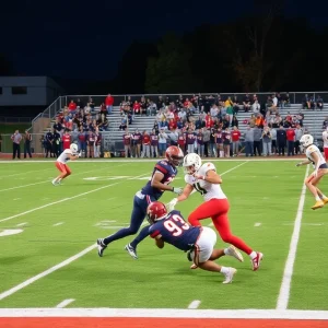 High school football teams in action during a game