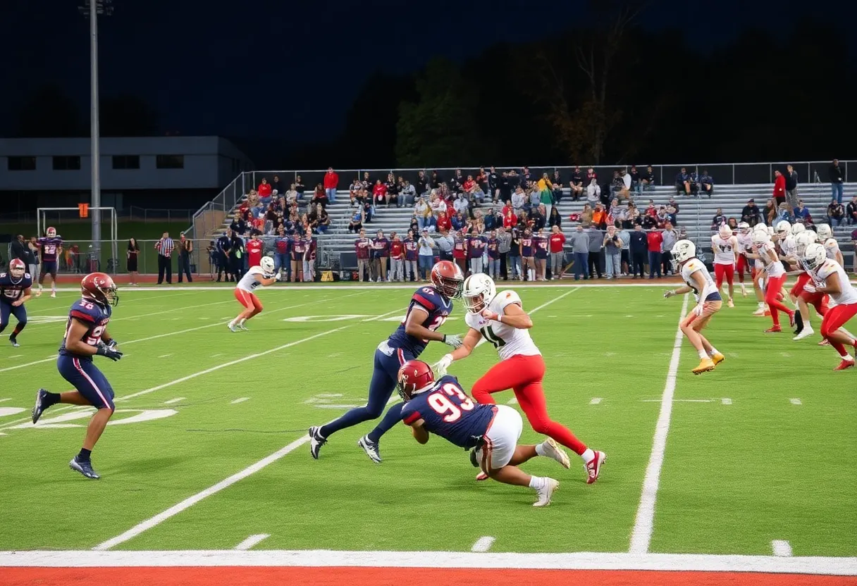 High school football teams in action during a game
