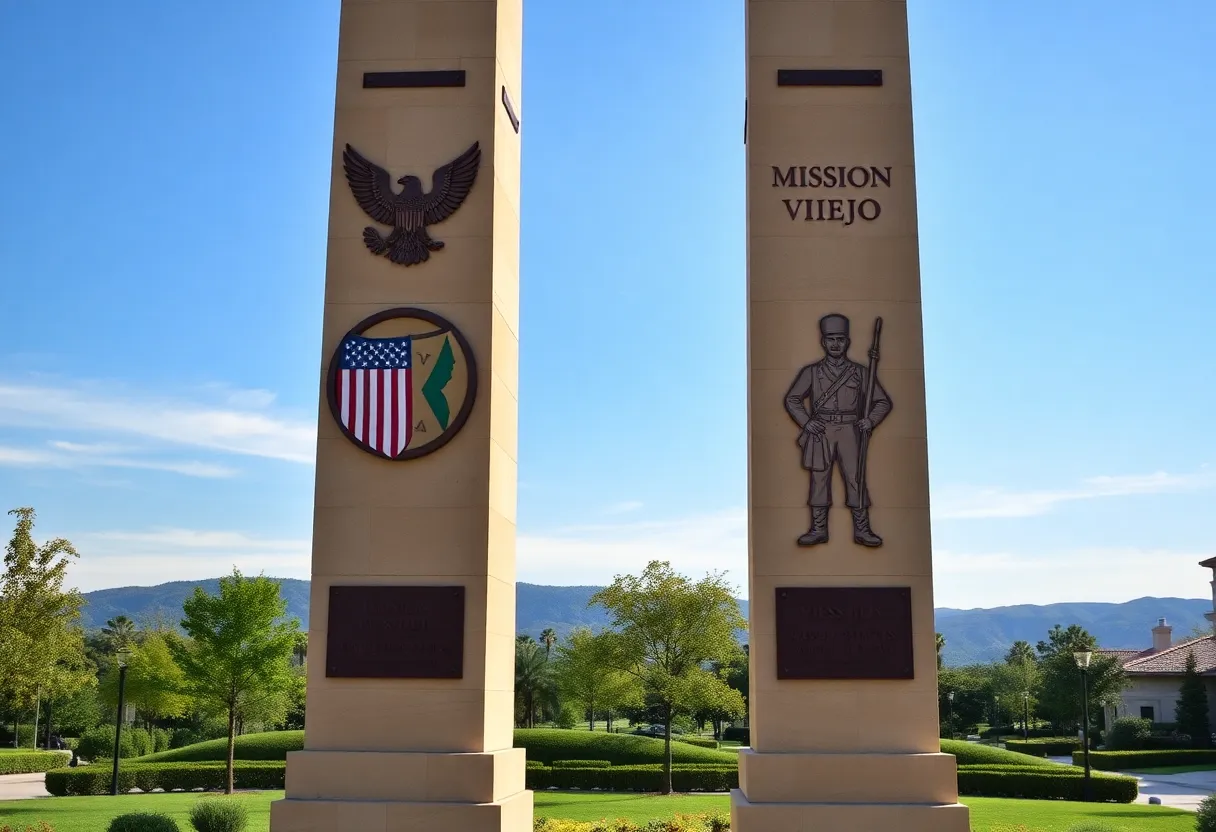 Conceptual design of the obelisk in Mission Viejo featuring patriotic symbols.