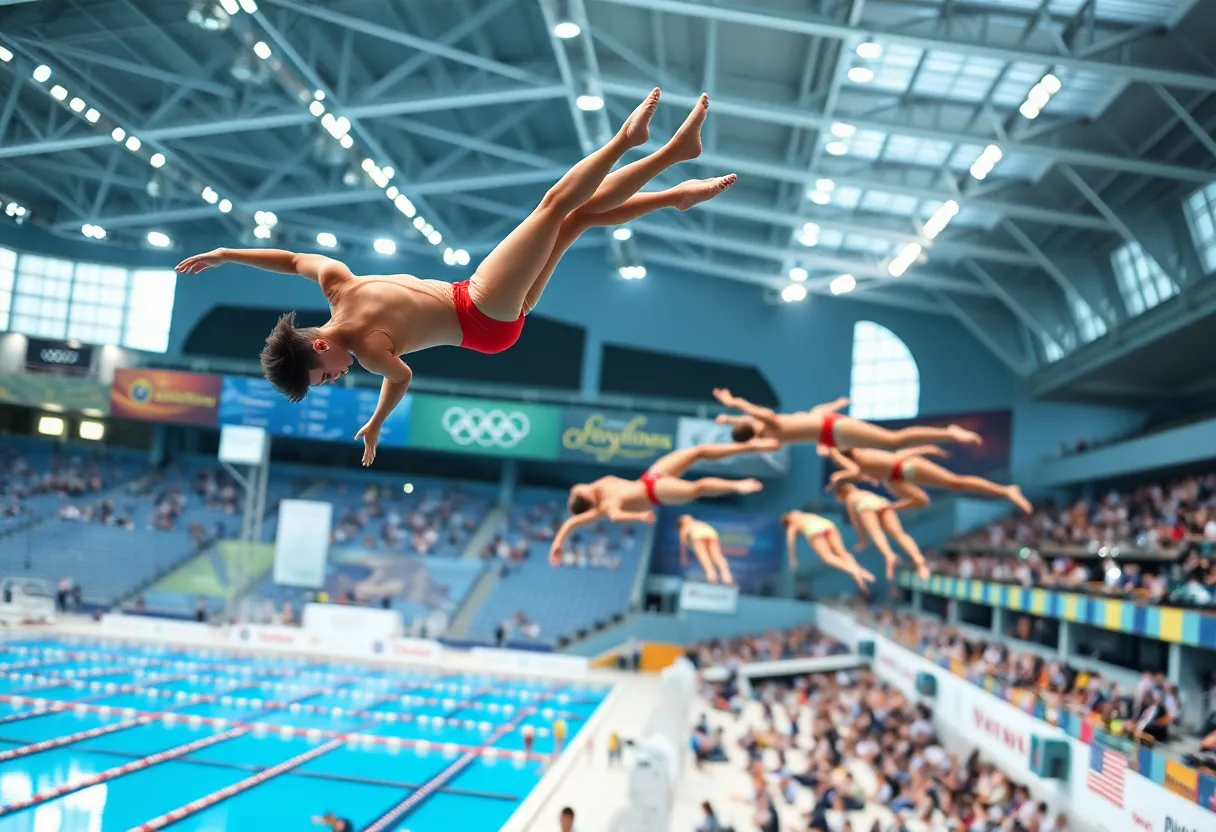 Olympic divers training at Marguerite Aquatics Complex in Mission Viejo