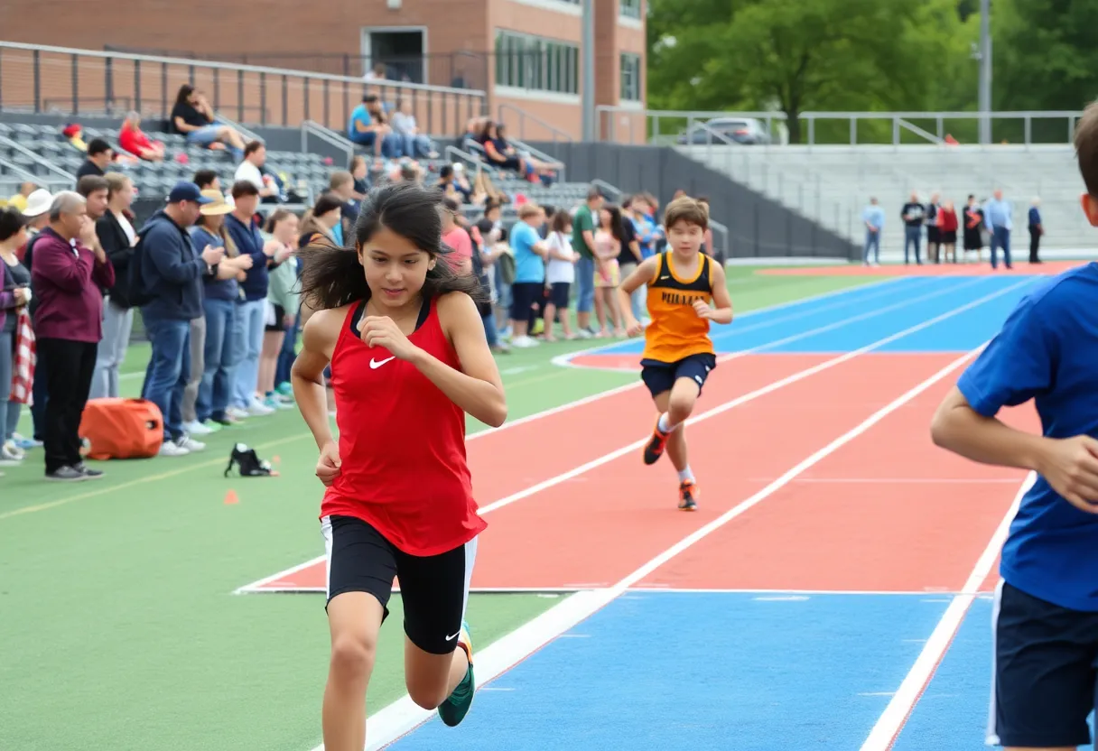 Young athletes competing at the Mission Viejo Track Meet