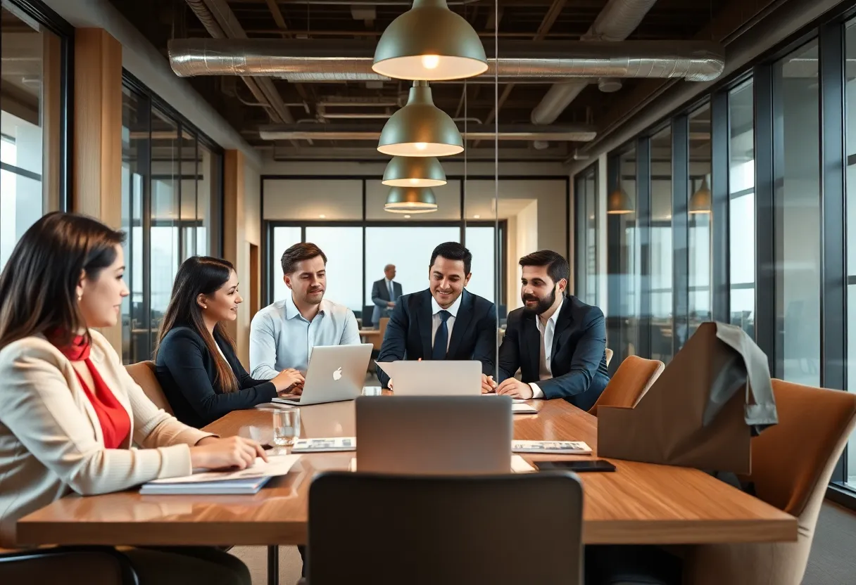 Corporate office environment with a focus on leadership in real estate.