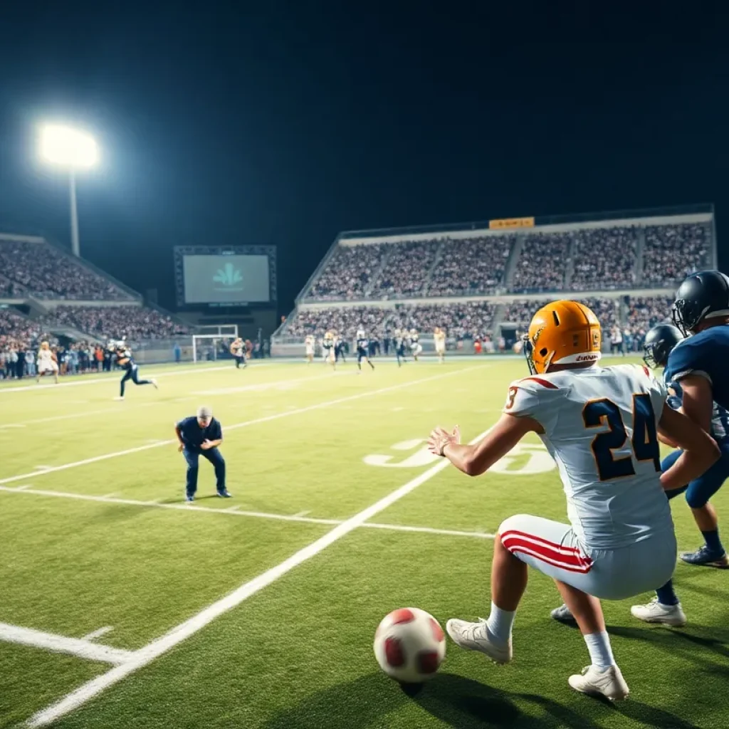 High school football players in action during a game in Orange County.