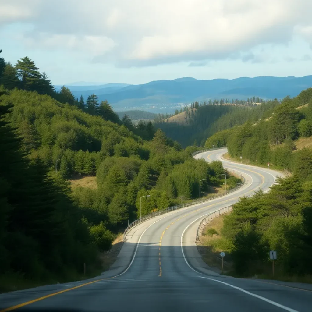 Winding Ortega Highway surrounded by trees