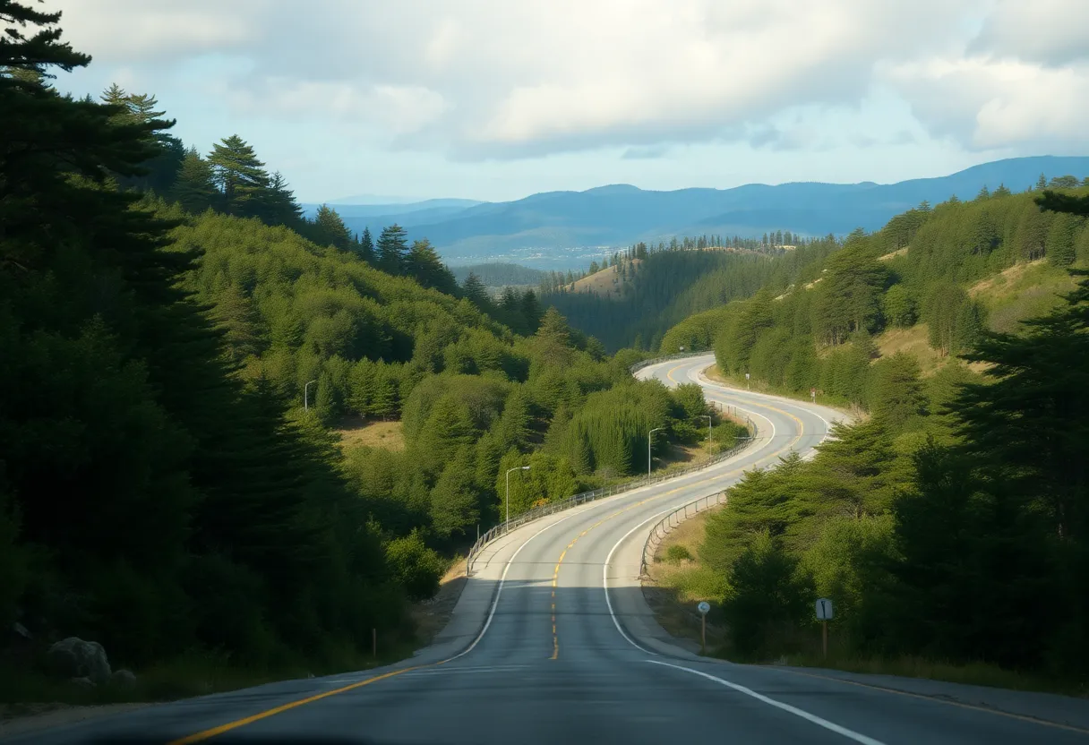 Winding Ortega Highway surrounded by trees