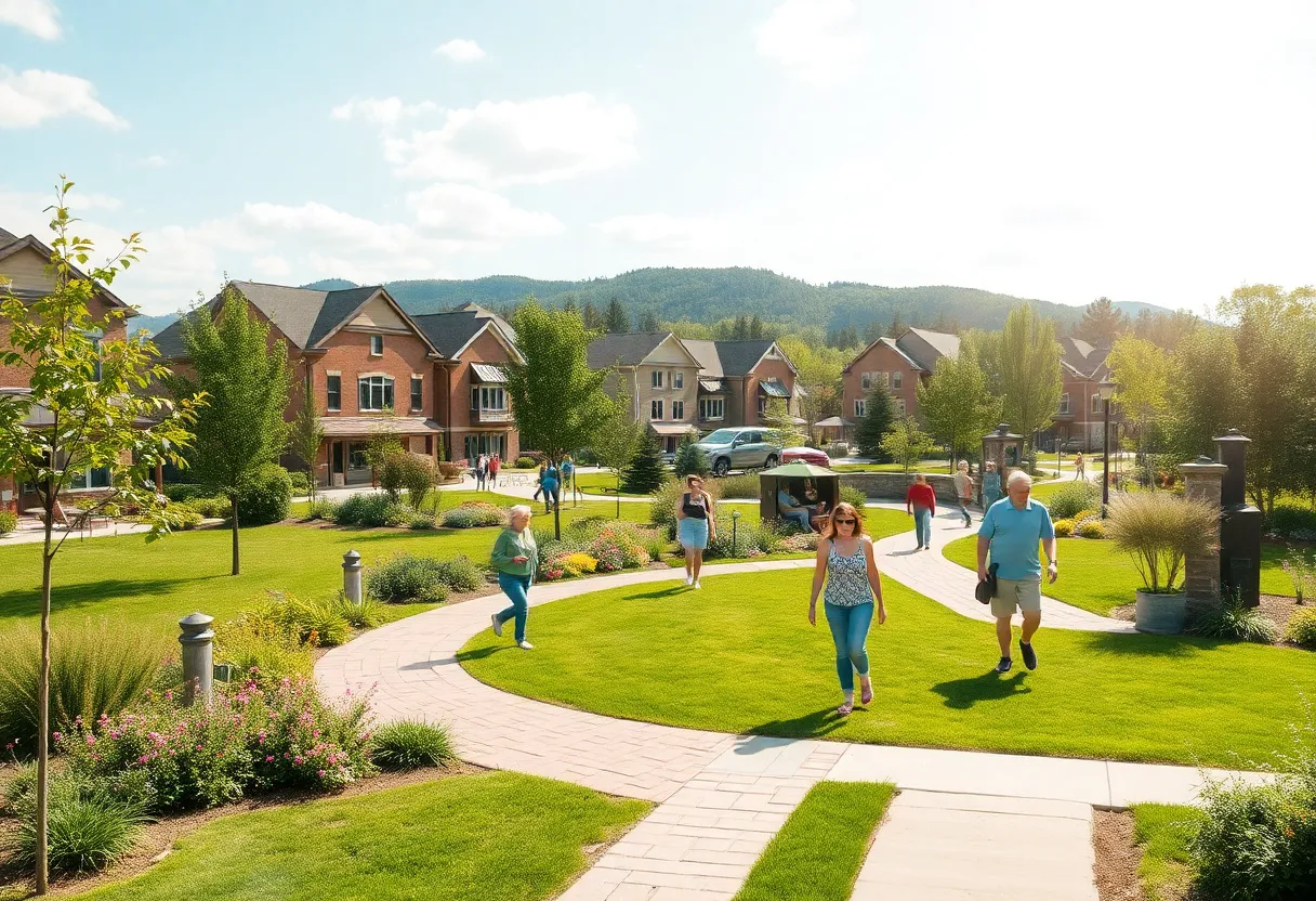 Community depicting wellness lifestyle with lush greenery and walking paths