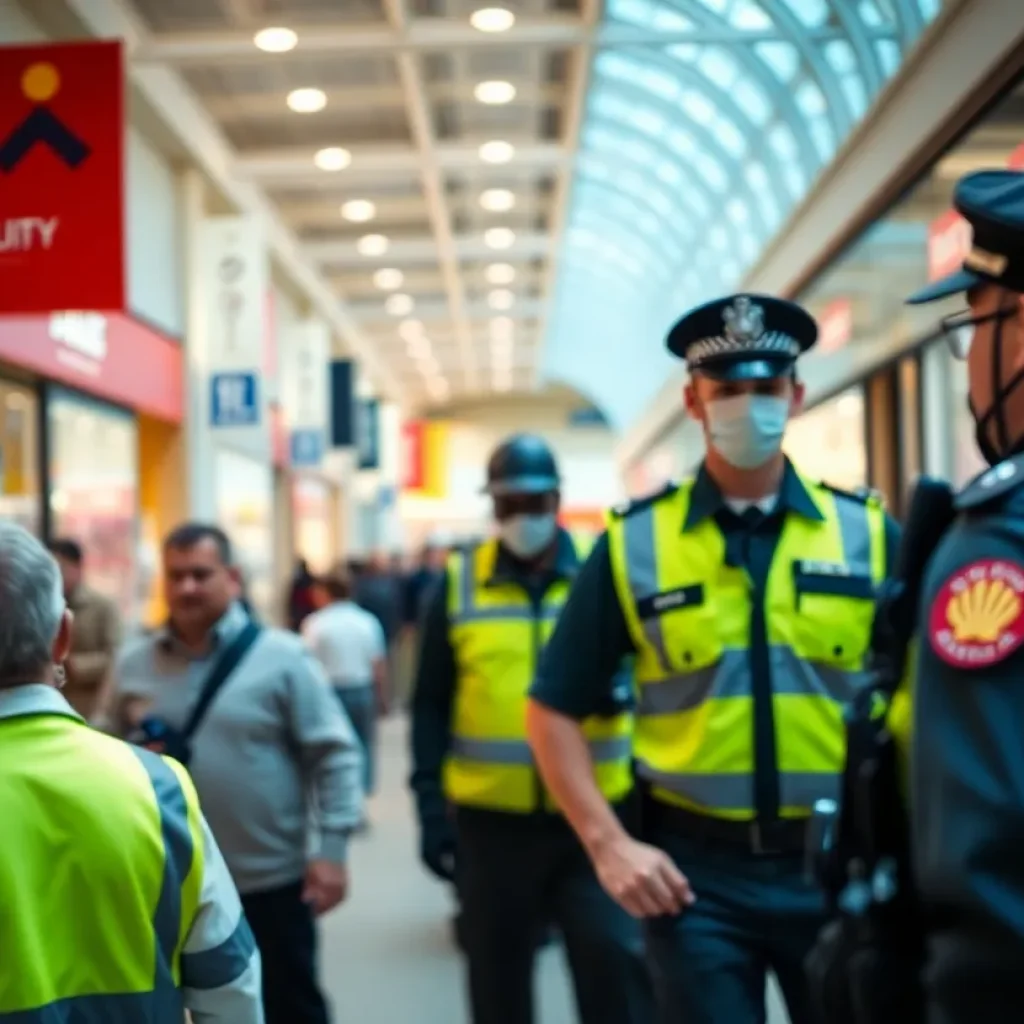 Police officers at a shopping outlet ensuring retail security