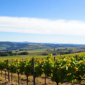 Vineyard in South Willamette Valley, Oregon during harvest season.