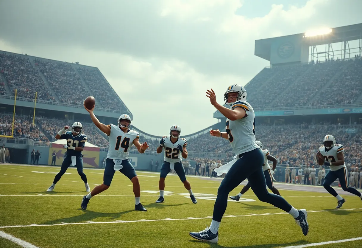 Quarterback throwing a pass during a football game