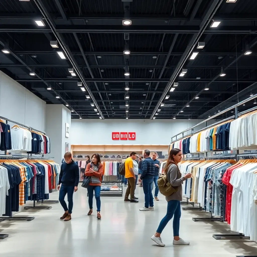 Interior view of Uniqlo store with racks of clothing