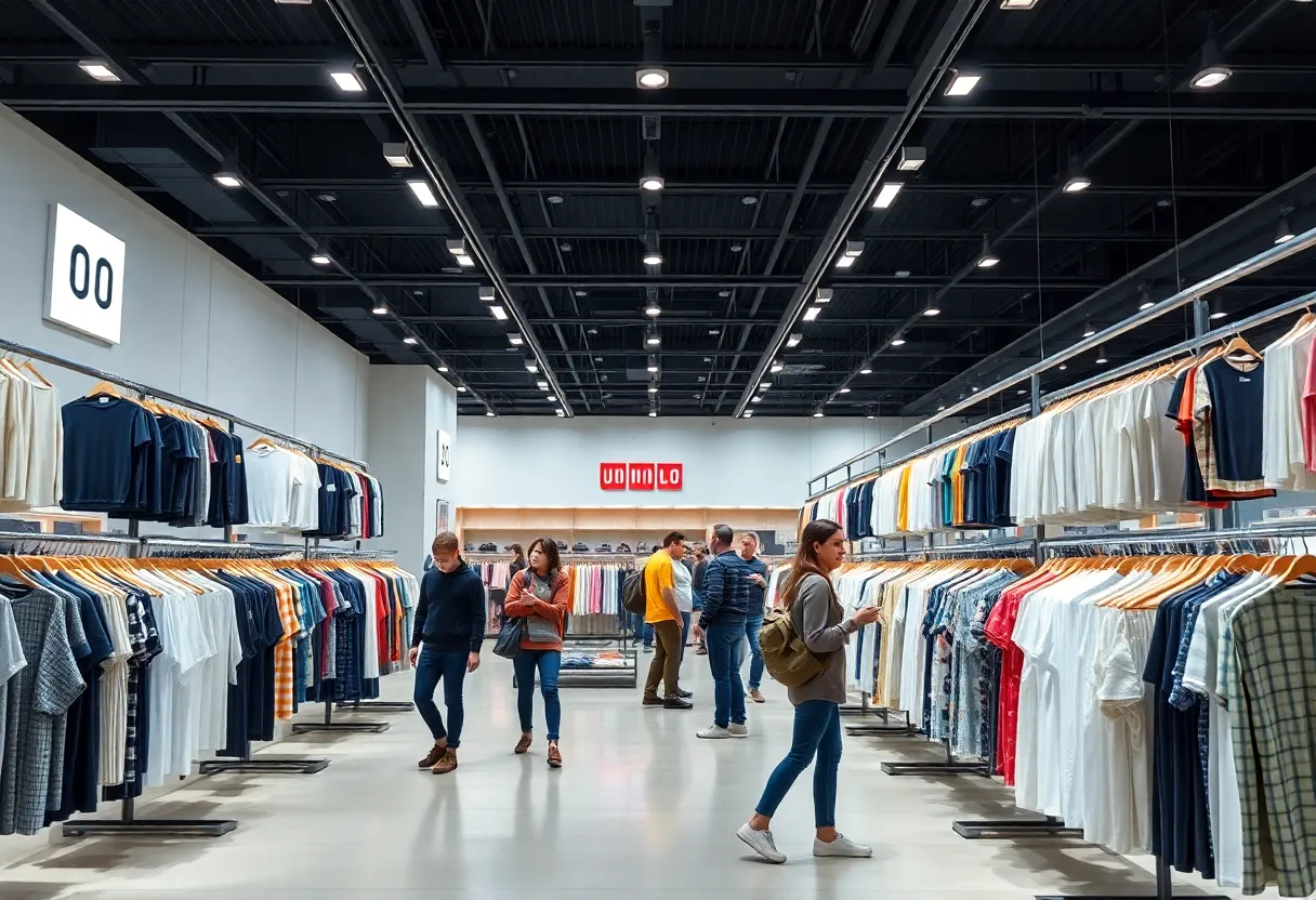 Interior view of Uniqlo store with racks of clothing
