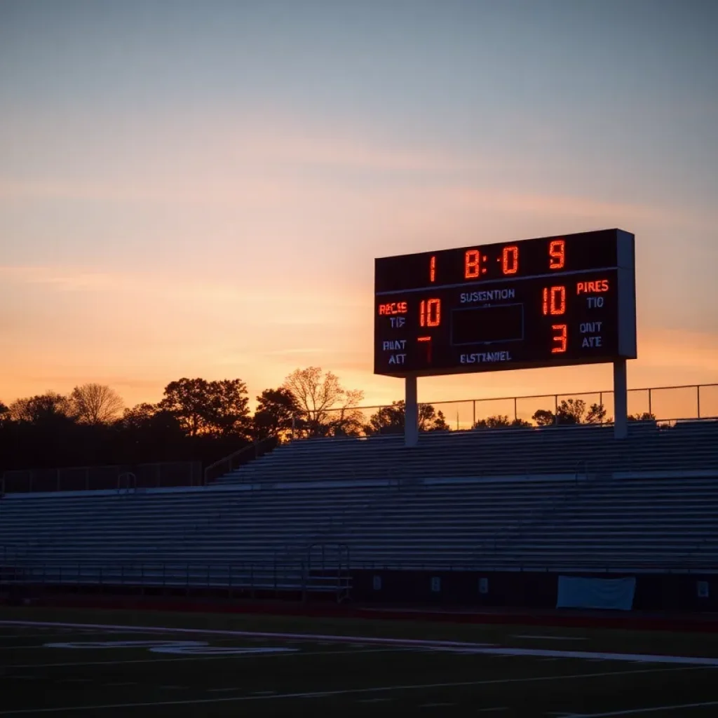 Sunset over a vacant high school football field
