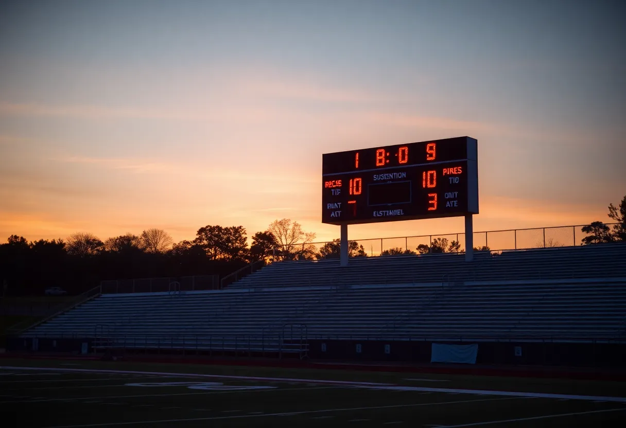 Sunset over a vacant high school football field