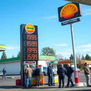 Customers at a gas station in Washington State facing high gas prices