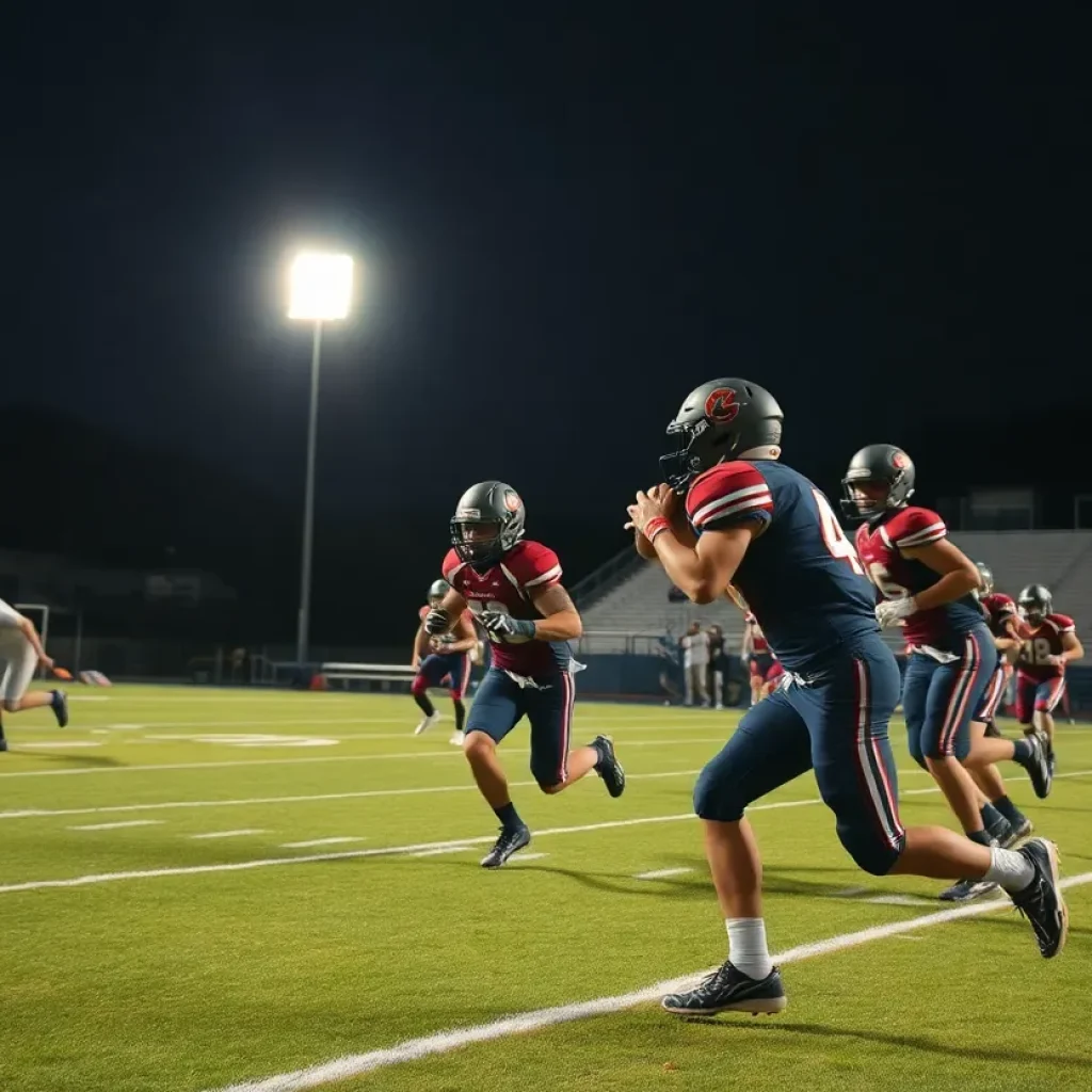 Yorba Linda Mustangs celebrating a touchdown during a football game against Edison Chargers.