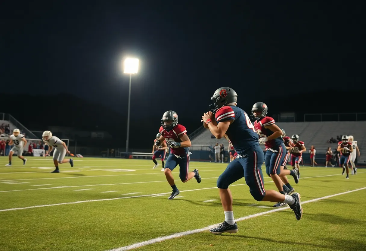 Yorba Linda Mustangs celebrating a touchdown during a football game against Edison Chargers.