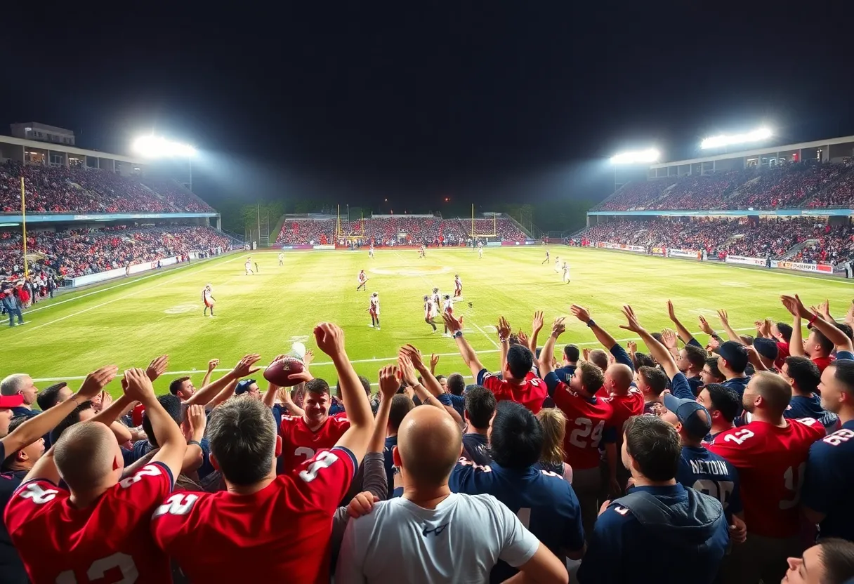 Baylor football players celebrating a victory on the field