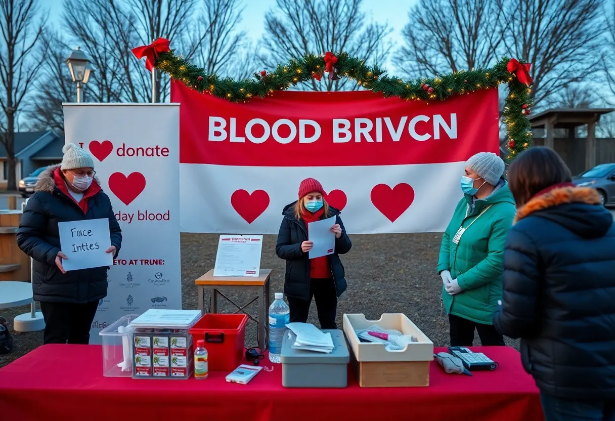 Volunteers at a blood donation drive encouraging donations in Mission Viejo.