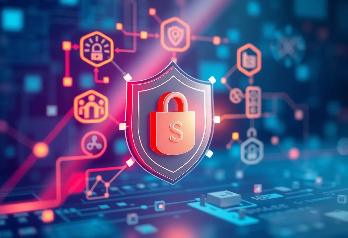 Illustration of AI technology with safety icons