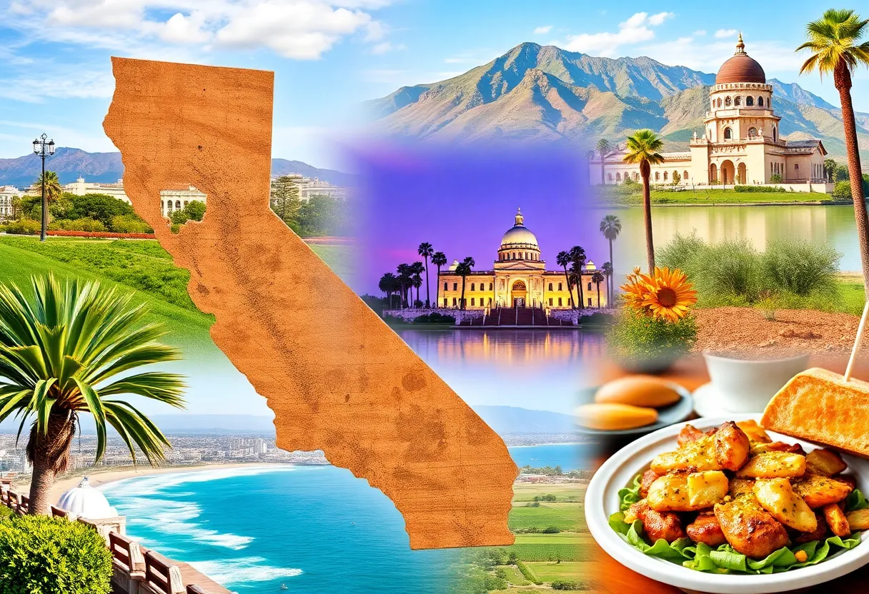 Collage of California community events and landscapes